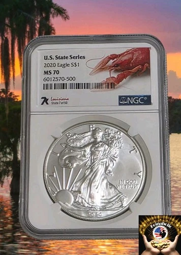 LOUISIANA $1 2020 American Silver Eagle, NGC MS70, US State Series 7K Louisiana