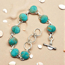 925 Handmade Kingman Turquoise Toggle Bracelet Sterling Silver Boho Jewelry