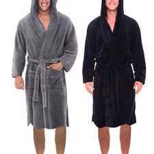 Luxury Bath Robe Dressing Gown Warm Hooded Mens Womens Plush Fleece Bathrobe