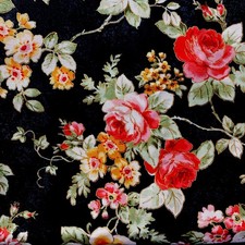Joann Fabric 2 Yards Pink Roses  Floral Flowers On Black