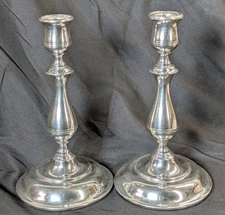 Vintage Pair of Weighted Kirk Stieff Pewter Candlestick Holders 8” Tall ATC