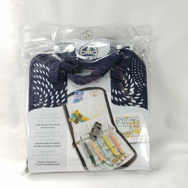 DMC Stitchbow Needlework Organizer Travel Bag Dark Navy White Print New