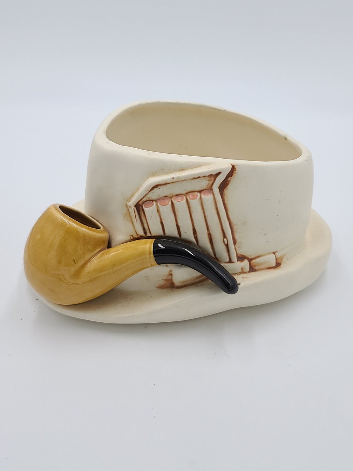 Vintage STP 2582 Ceramic Fedora Hat Planter with Pipe & Cigarettes 8x4