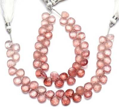 Rare Natural Gem Strawberry Quartz 9MM Approx Size Heart Shape Beads Strand 8''