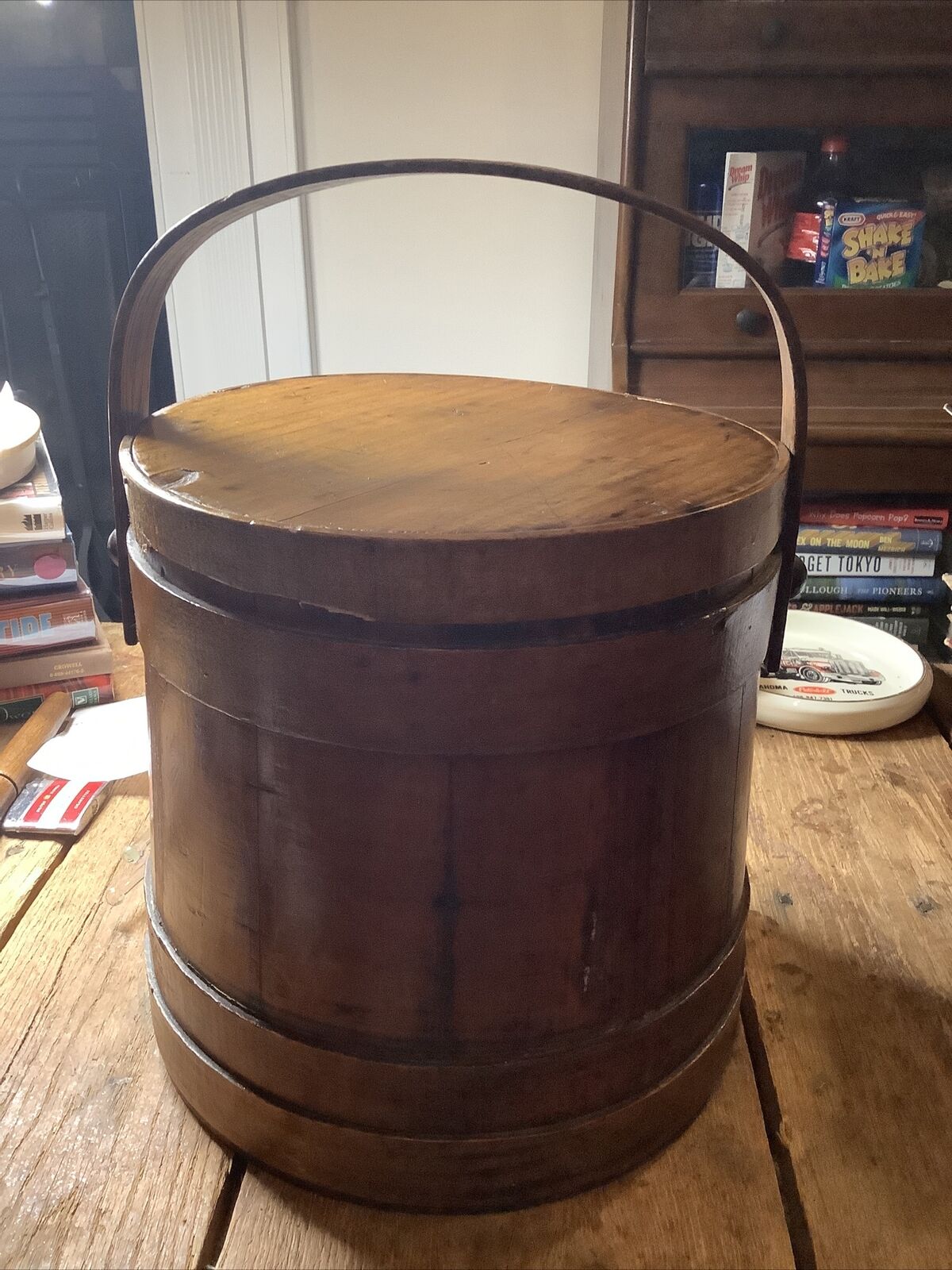 Vintage Firkin Wood Sugar Bucket H: 10” Wood Handle 