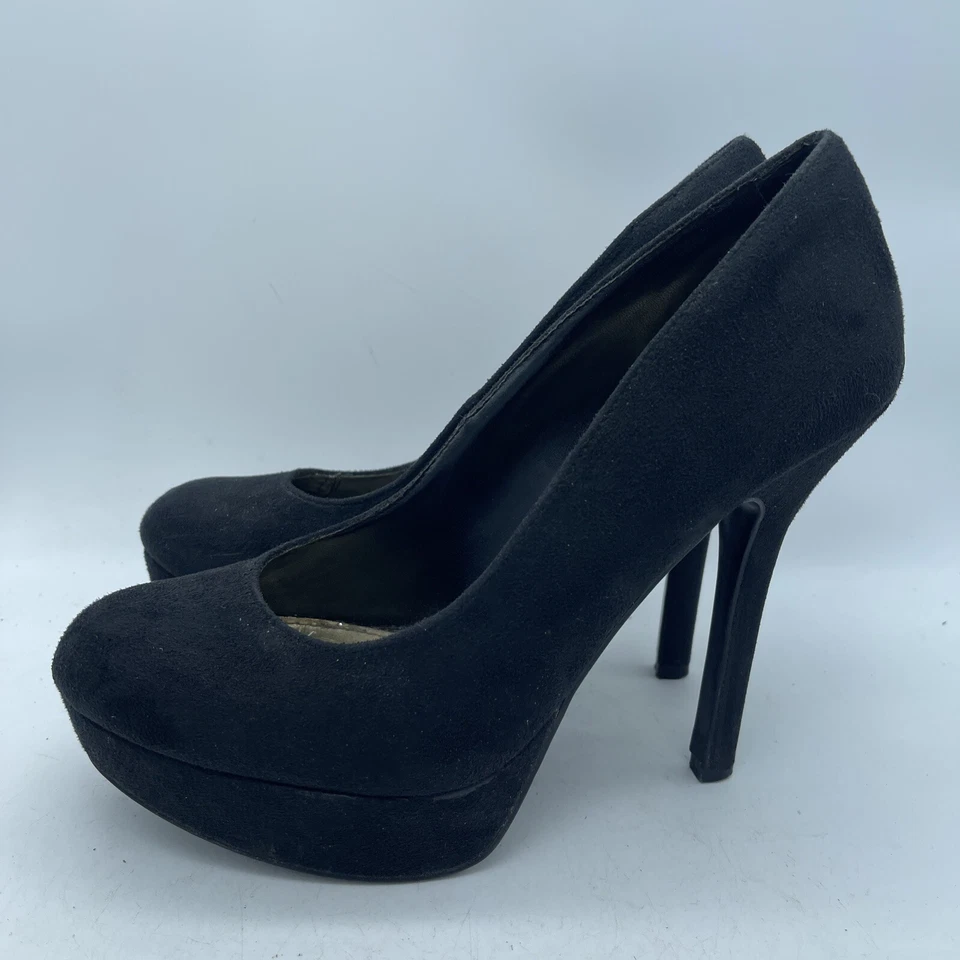 Tacones sin cordones de plataforma de aguja Brash para mujer talla 9 imitación gamuza punta redonda negros Foto 4 de 4