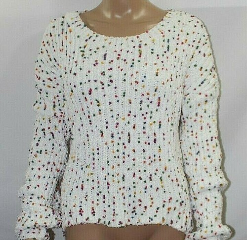 White Confetti Chenille Sweater M 