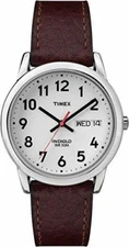 Timex T20041, Men's Easy Reader Brown Leather Watch, Indiglo, Date, 35MM Case