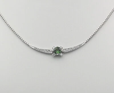 Collier in 14 kt 14k 585er Weiß Gold mit Turmalin Brillanten Brillant Hals Kette - Bild 1 von 4