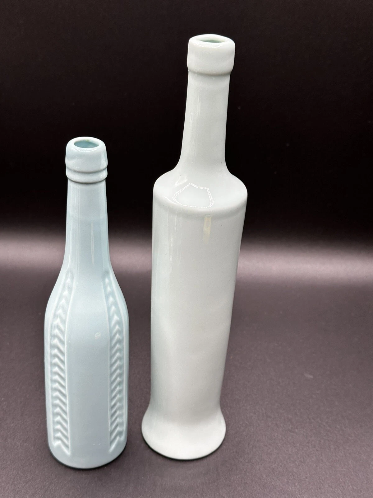 2 Rosanna Bottle Vase PALE BLUE- 10.5 Tall Plain Vase & 8” Tall Vase With Design