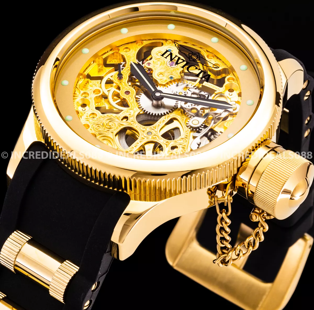 Invicta Men CLASSIC RUSSIAN DIVER Mechanical 18K Gold Plate Dial Black Watch