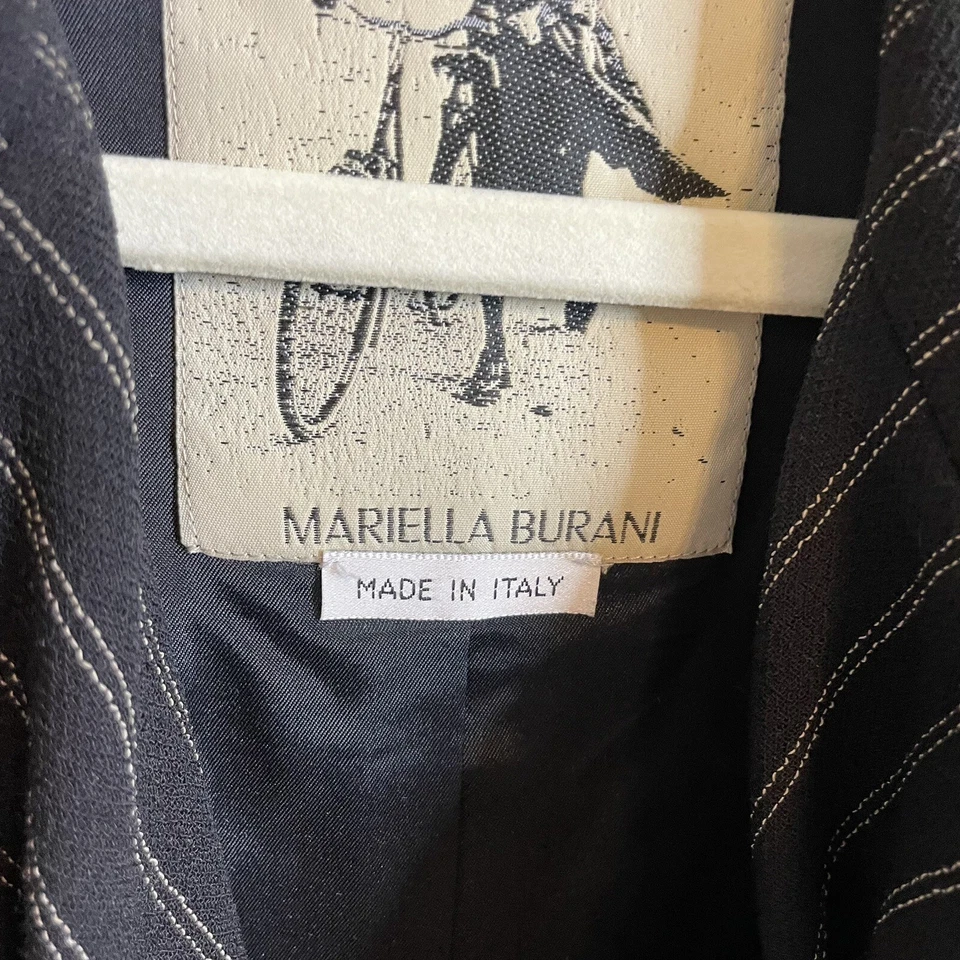 Mariella Burani Black Wool Striped Blazer Jacket Sz 10 Made in Italy 4 Button - Image 3 of 4