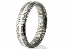 New 5mm Wide Damascus Steel with Sterling Silver Inlay Ring