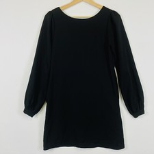 Lulus Black Long Puff Sleeve Boatneck Basic Sheath Poly Knit Dress Womens XS