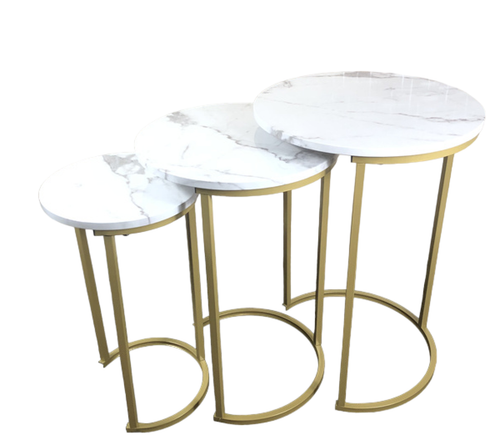 Set of 3 Round Marble Look MDF Steel Nesting Side Coffee Corner Tables 2 Colours - Picture 4 of 25