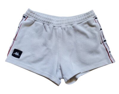 KAPPA Short Booty Shorts Women Large White Cotten Blend Logo Drawstring Gym FLAW