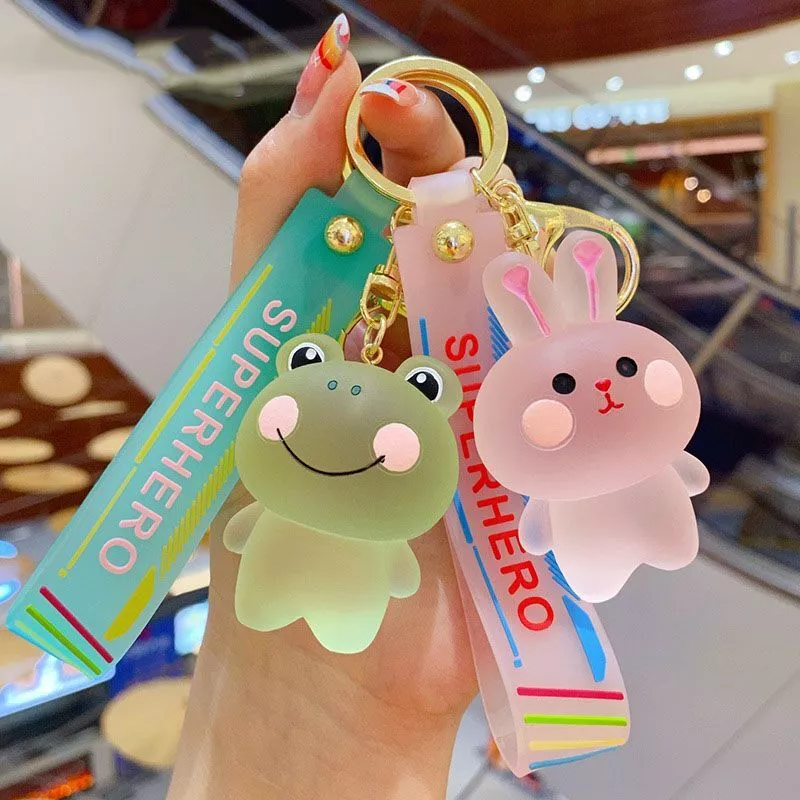 Crystal Bear Key Chain Transparent Cute Frog Keyring Backpack Pendant Women Gift