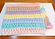 Handmade Afghan Crochet Knit Pastel Lap Throw Pastels 63x39