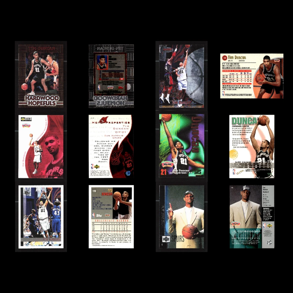 Lote 76 tarjetas de baloncesto Tim Duncan Rookie 1997 Press Pass Netburners juego troquelado Foto 4 de 4