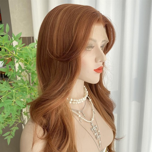 Copper Red Wigs Highlight Blonde with Curtain Bangs 13x4 Lace Front Wig Ginge... - Picture 4 of 6