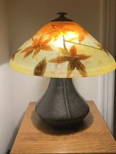 Vintage Bradley & Hubbard Lamp Metal Base, Reverse Painted Shade