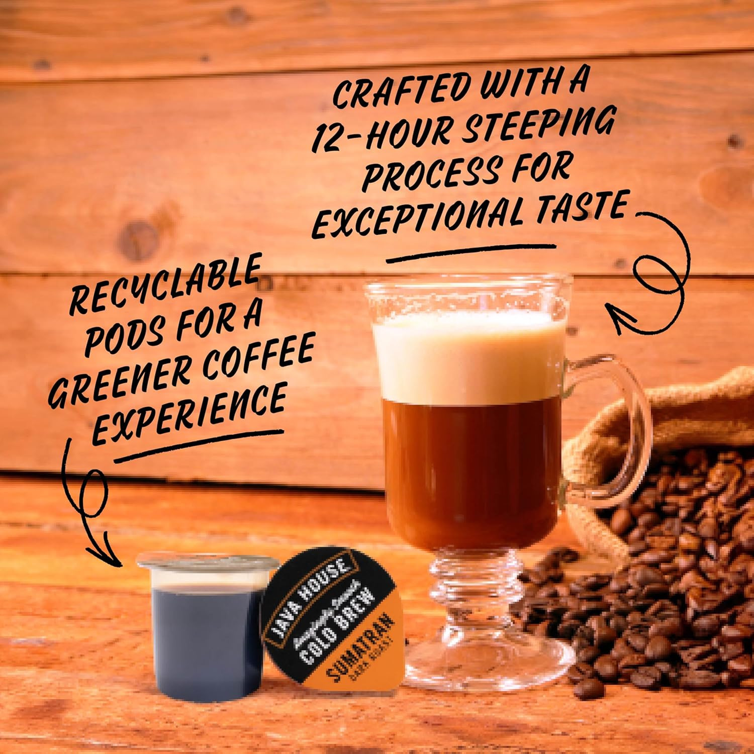 Dark Roast Sumatran Cold Brew Pods, (12 Count) Peel and Pour Pods Hot or Iced In