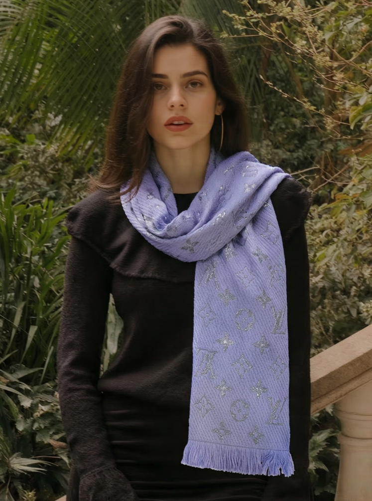 Louis Vuitton LOGOMANIA SHINE Light Blue Scarf Ref M71166 BNWOT