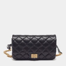 Borsa Chanel Reissue 2.55 nera trapuntata in pelle invecchiata con cintura