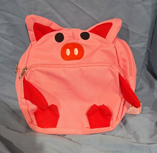 Pink Pig Face Animals Small Unisex Kids Fabric Backpack Zip Adjustable Strap