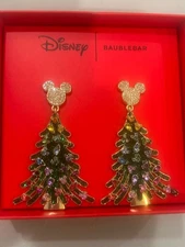 Disney Baublebar Mickey Christmas Tree Dangle Drop Sparkly Earrings New in Box
