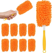 Microfiber Duster for Cleaning - 1 Handle & 8 Washable Refills, 360° Dust
