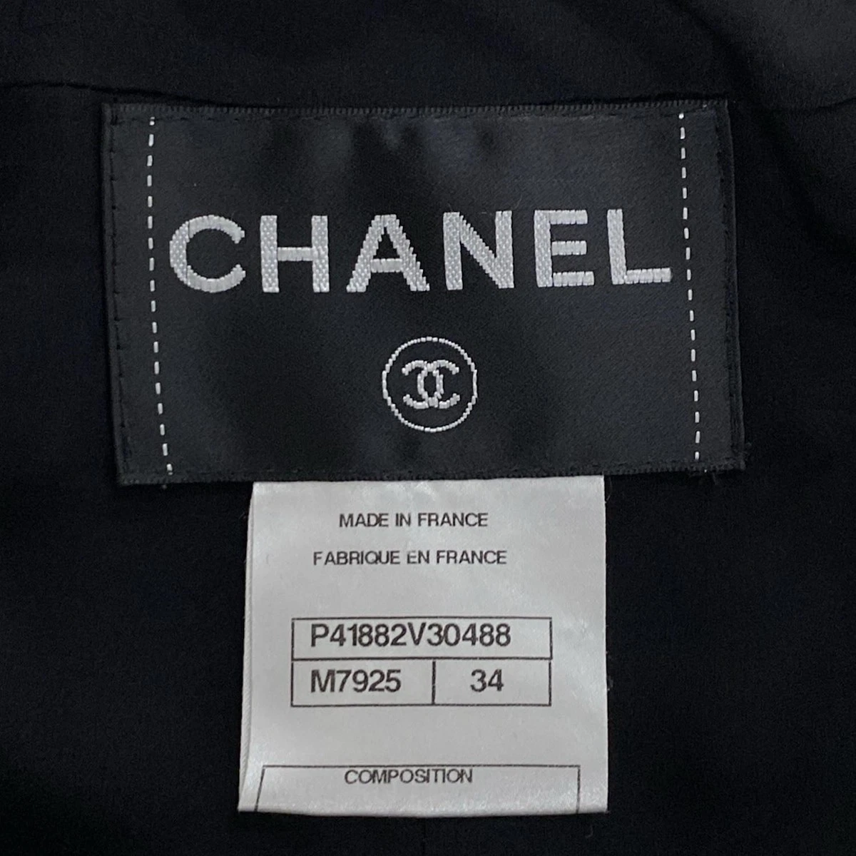 Giacca donna originale CHANEL P41882 nero panna lana nylon