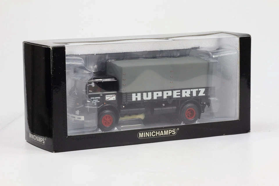 Camion pianale 1:43 Minichamps Büssing Lu11/16 con telone "Huppertz" - Immagine 4 di 4