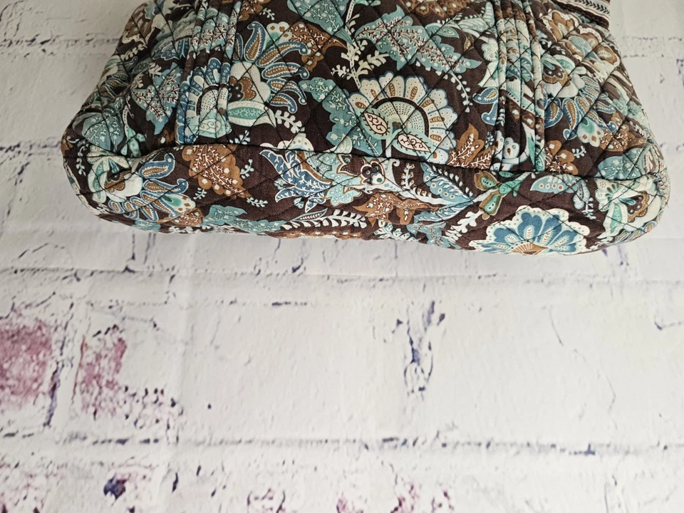 Vera Bradley Retired Handbag Java Blue Paisley Brown Floral Zipper 2-handles - Image 2 of 4