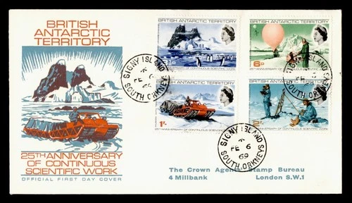 DR WHO 1969 BRITISH ANTARCTIC TERRITORY FDC ANIV CACHET COMBO SIGNY M71657