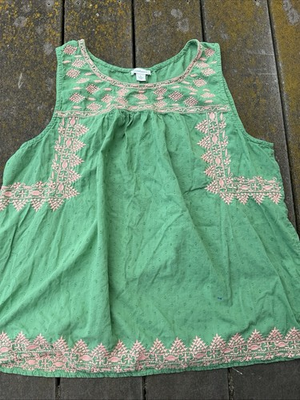 #ad Sundance Southwestern Embroidered Cotton Green Loose Fitting Tank Sz L READ $12.00