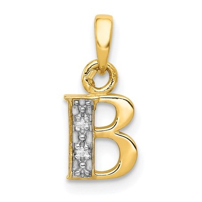 10k Gelbgold und weißes Rhodium Diamant Initiale B Anhänger L-0,6 Zoll