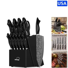 Elegant 5-Piece Kitchen Knife Block Set - Built-in Sharpener & Ergonomic Handles