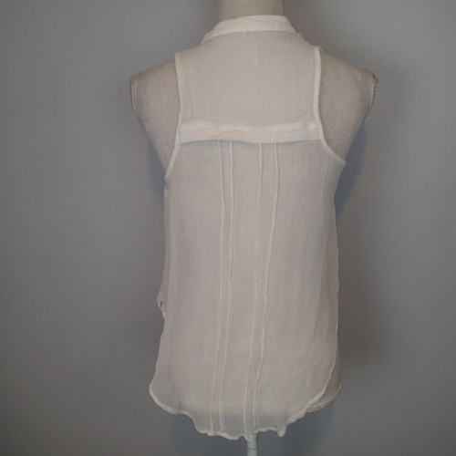 Free People Sheer Ruffle Sleeveless Button Up white Top Sz m blouse shirt - Picture 5 of 11