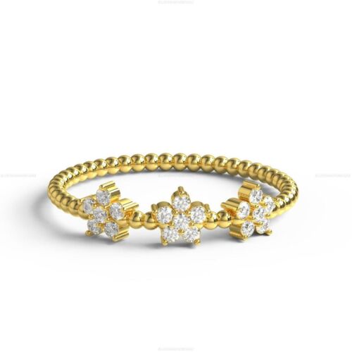 Beaded Statement Fine Anniversary Engagement Diamond Ring 14k Gold Diamond - Picture 1 of 6