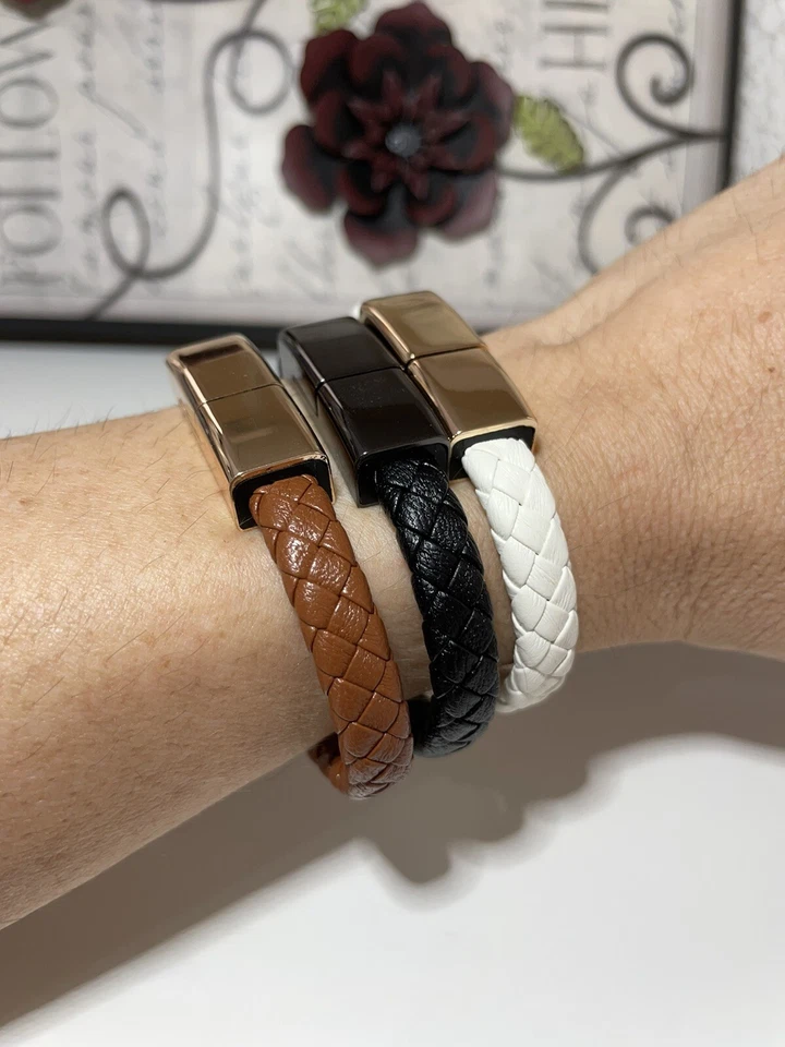 USB Cable PU Leather Braided Charger Hematite Metal Bracelets with Box - Image 3 of 4