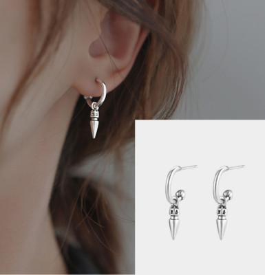 Oxidized 925 Sterling Silver Six Words Mantra Cone Hoop Stud Earrings S1