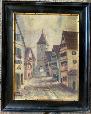 Oil Painting City Gate Old Town Gasse ° Wer Knows Den Venue ? Rothenburg Antique