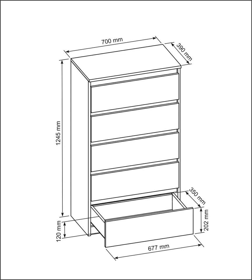 Commode Blanche Mat avec 5 tiroirs 70 cm - Chambre Adulte Meuble Rangement - Photo 2/4