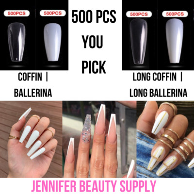 500Pcs/Bag Long Ballerina False Nail Tips Acrylic Coffin Full Cover Fake Nails