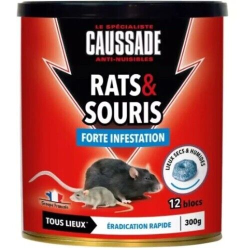 Lot 12 bloc forte infestation rats souris flocoumafen raticide canadien CAUSSADE - Zdjęcie 1 z 1