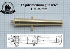 Brass gun barrel 1:100 - 12pdr medium English...