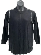 LOGO by Lori Goldstein Mock-Neck Sweater with Stitch Detail Black