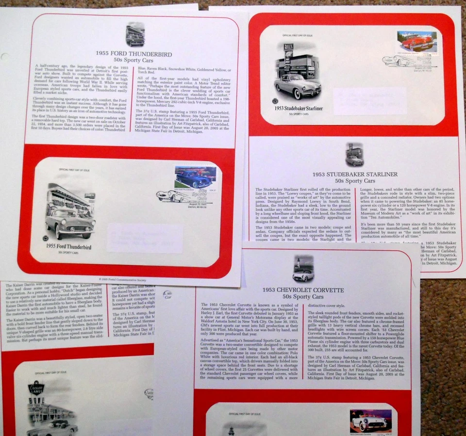 2005 Sports Cars of 1950s Sc 3931 to 3935 5 different FDCs info pages PCS cachet - Image 3 of 3