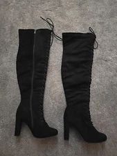 Top Moda Black Faux Suede Tall Heel Lace Up  Womens Boots 8